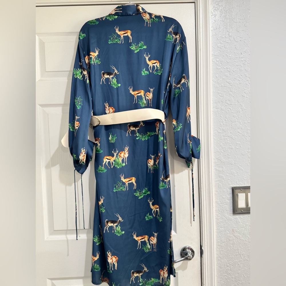 Zara Blue Printed Long Sleeve Midi Shirt Dress - Picture 7 of 8